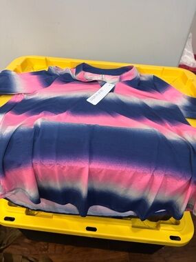 Striped Mock Neck Tunic in Pink and Navy
